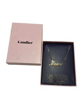 Candier “Mom” Gold Plated Script Necklace